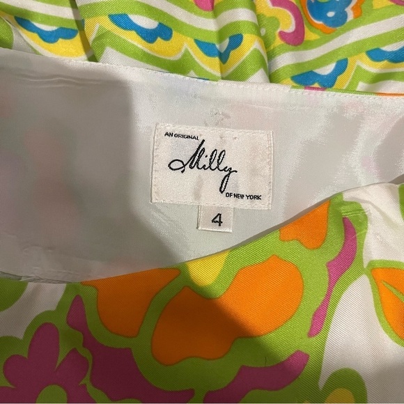 MILLY Retro Floral Print Resort Silk Pleated Skirt Size 4 - Picture 4 of 8